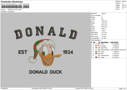 Donald Embroidery File 6 sizes