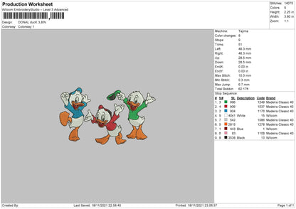 Donald Duck Embroidery File 4 size