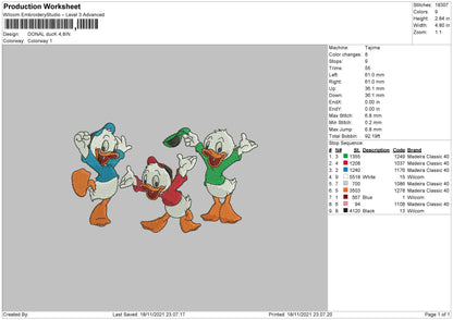 Donald Duck Embroidery File 4 size