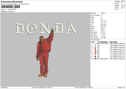 Donda Embroidery File 5 sizes