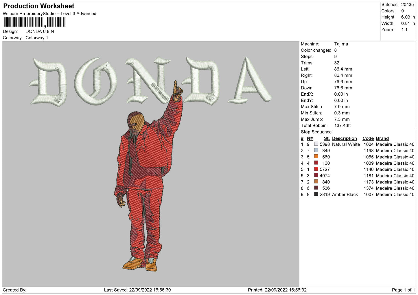 Donda Embroidery File 5 sizes