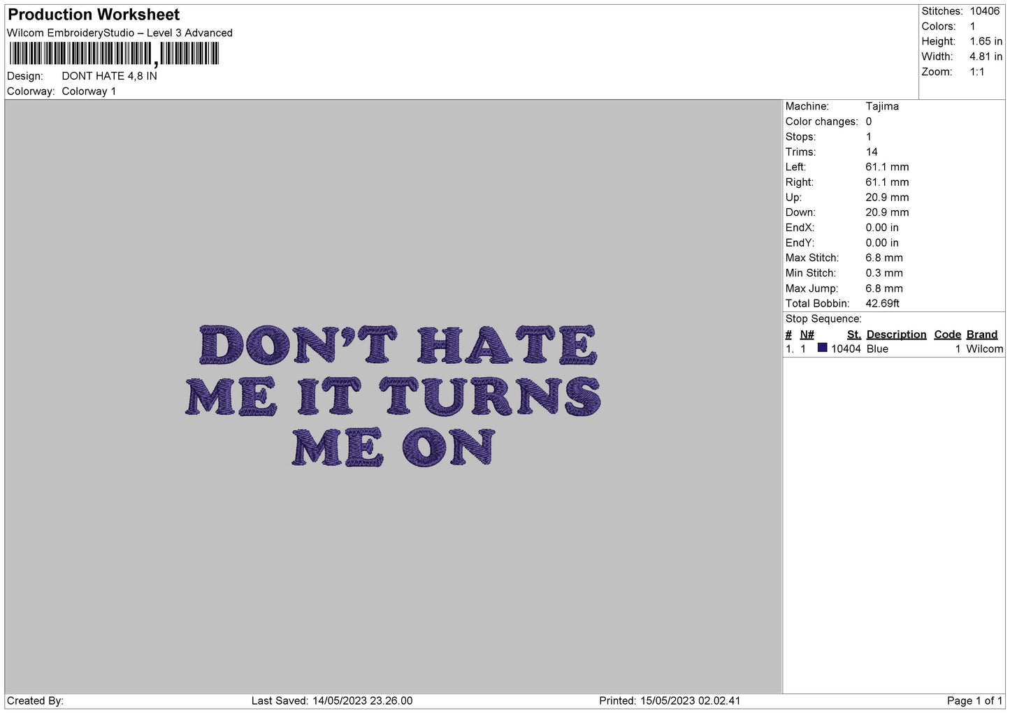 Dont Hate Embroidery File 6 sizes