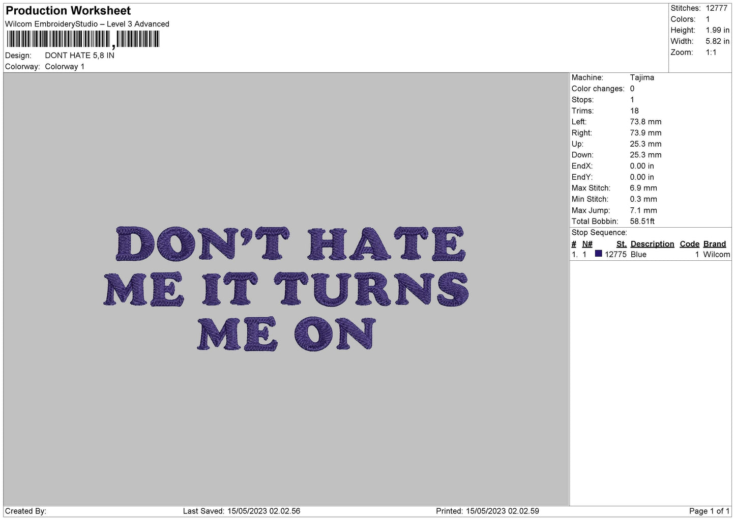 Dont Hate Embroidery File 6 sizes