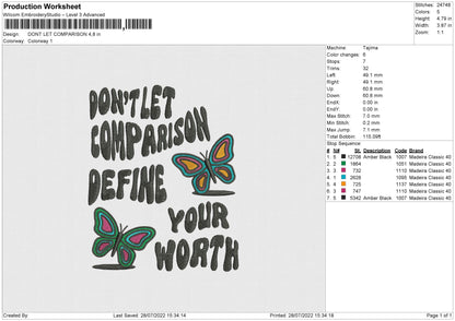 Dont Let Comparison Embroidery File 4 sizes