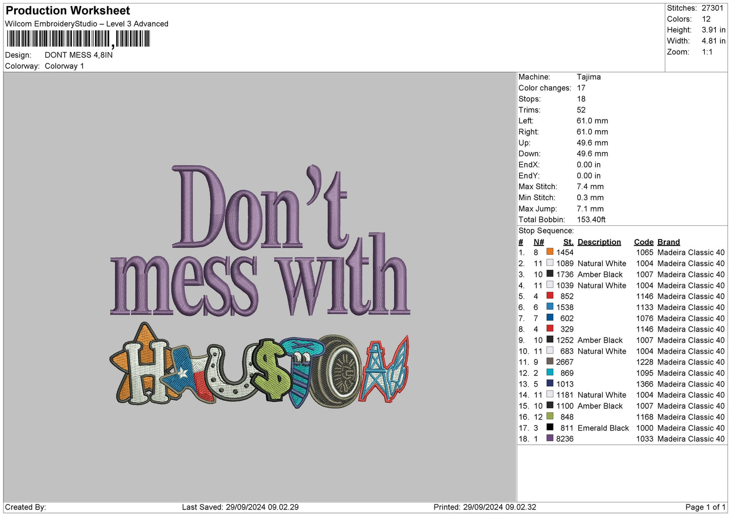 Dontmesstext Embroidery File 6 sizes