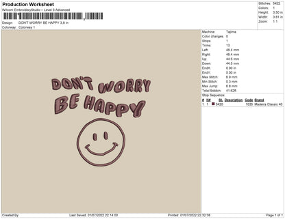 Don't Worry Be Happy Embroidery File 4 sizes