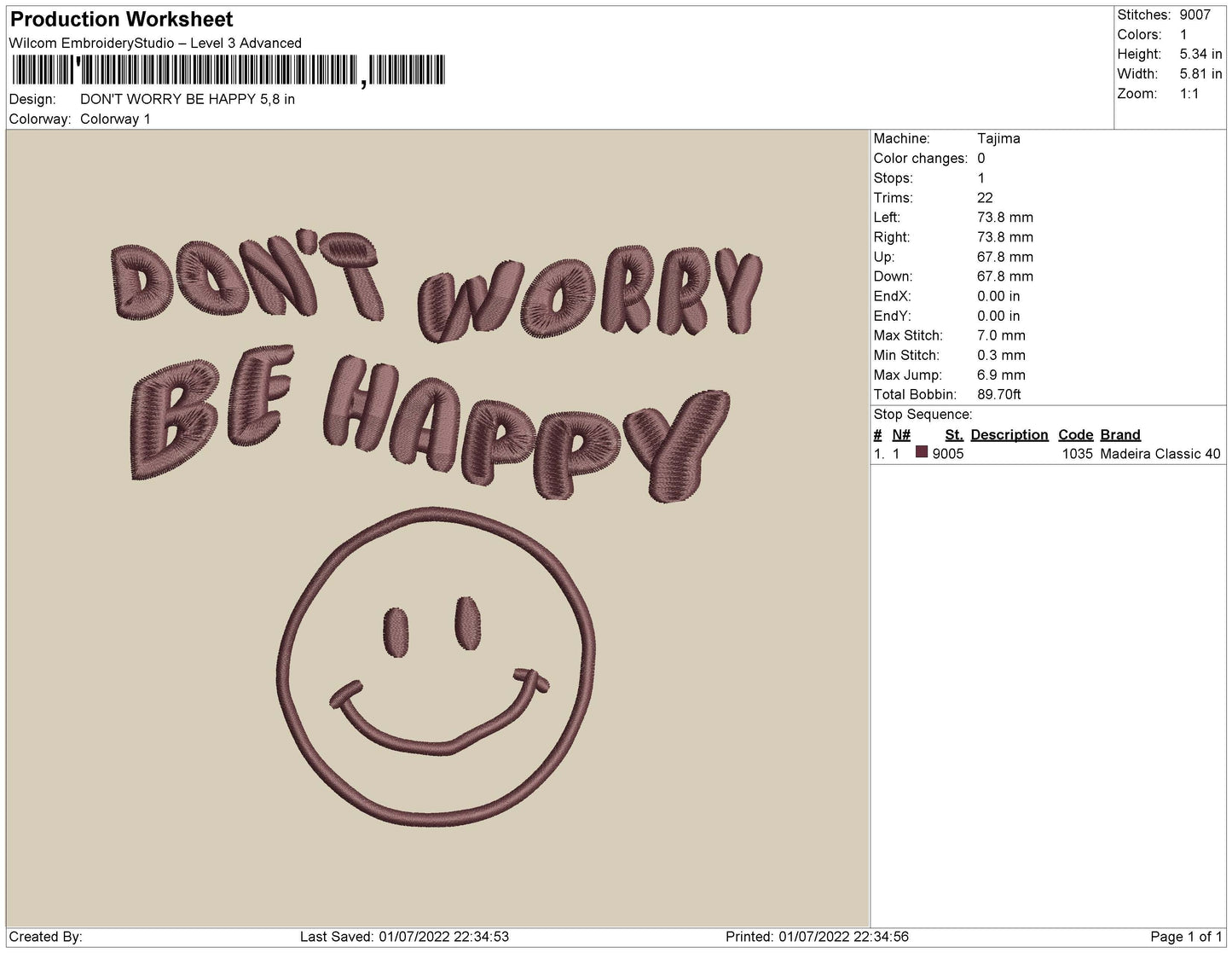 Don't Worry Be Happy Embroidery File 4 sizes