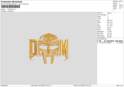 Doom1910 Embroidery File 6 sizes