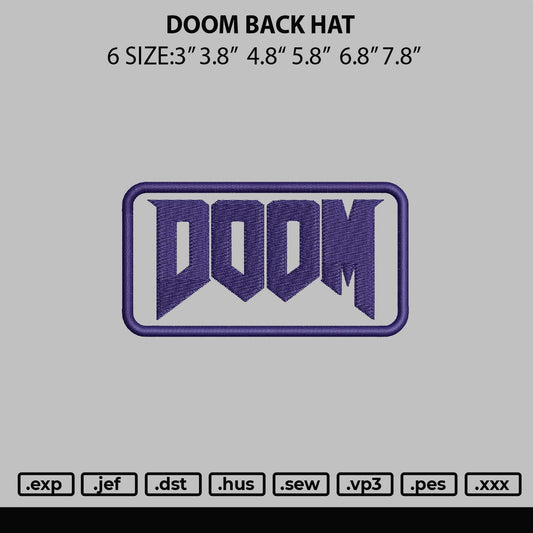 Doom Back Hat Embroidery File 6 sizes