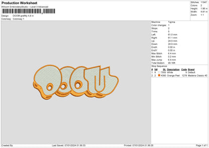Doomtext Embroidery File 6 sizes