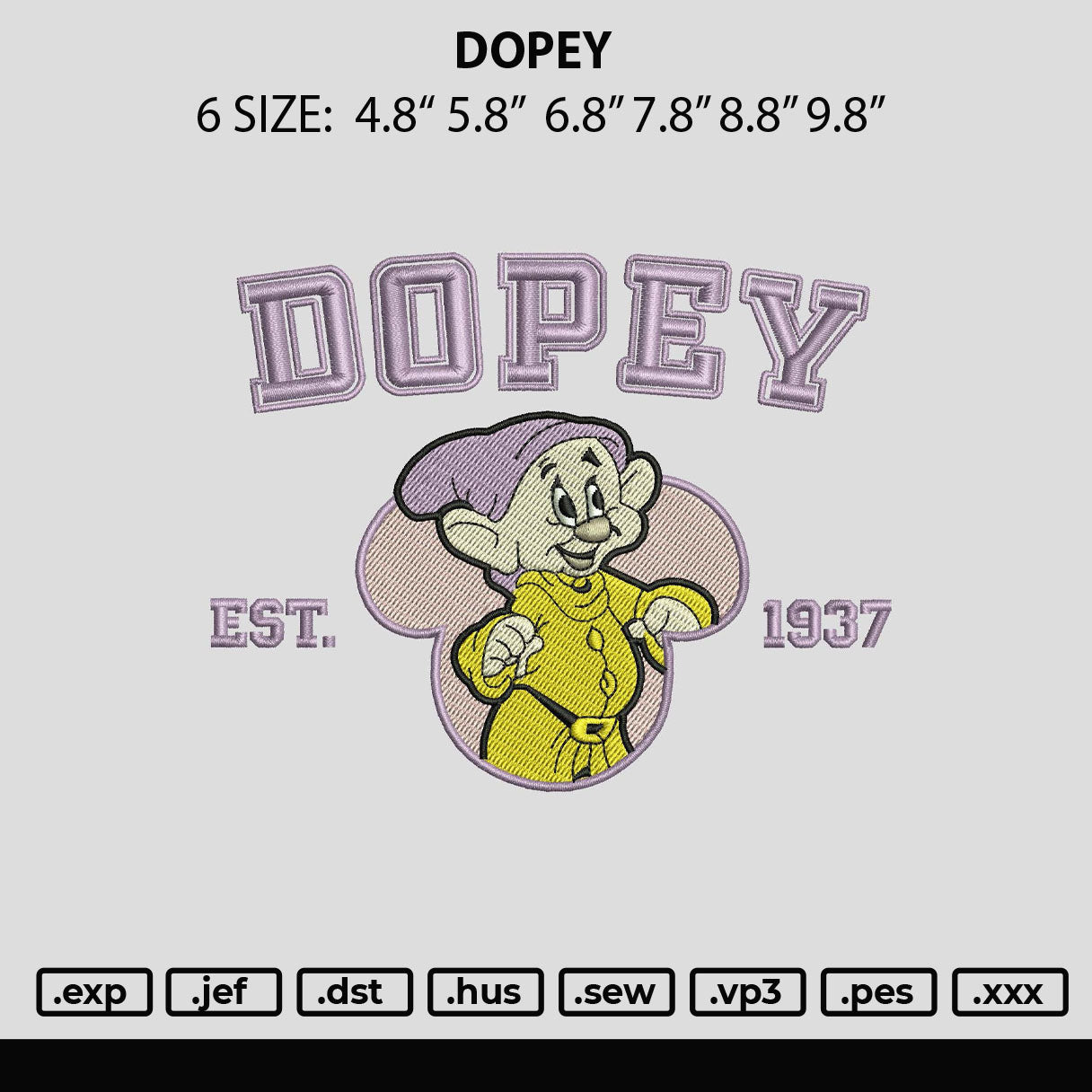 Dopey Embroiery File 6 sizes