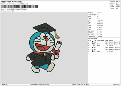 Doraemon1508 Embroidery Machine Design File 6 sizes
