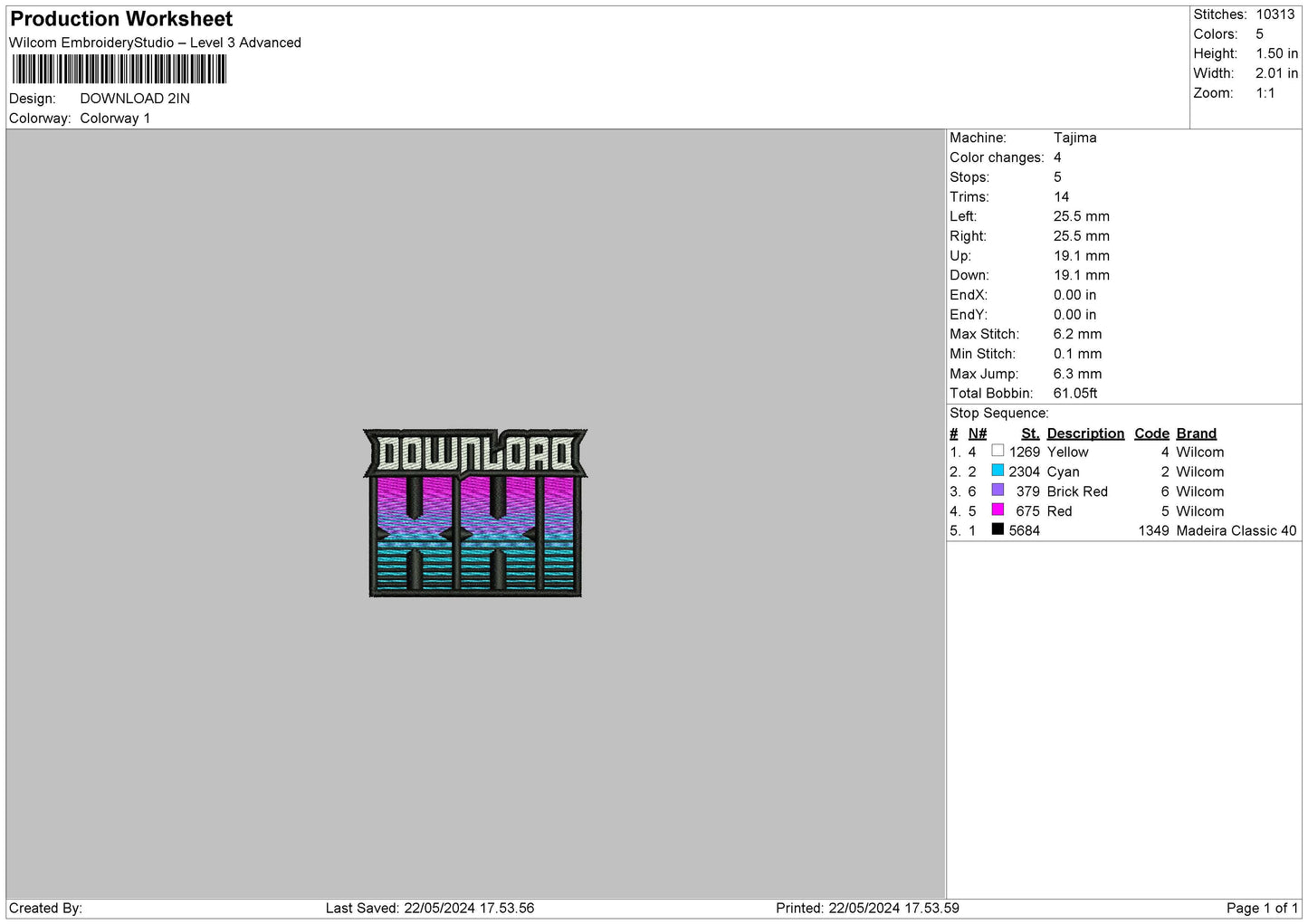 Downloadtext Embroidery File 6 sizes