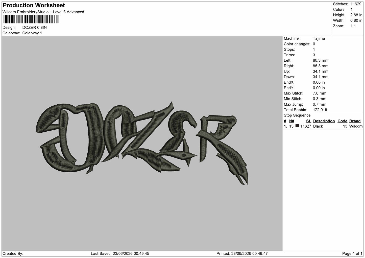 Dozertext Embroidery Machine Design File 6 sizes