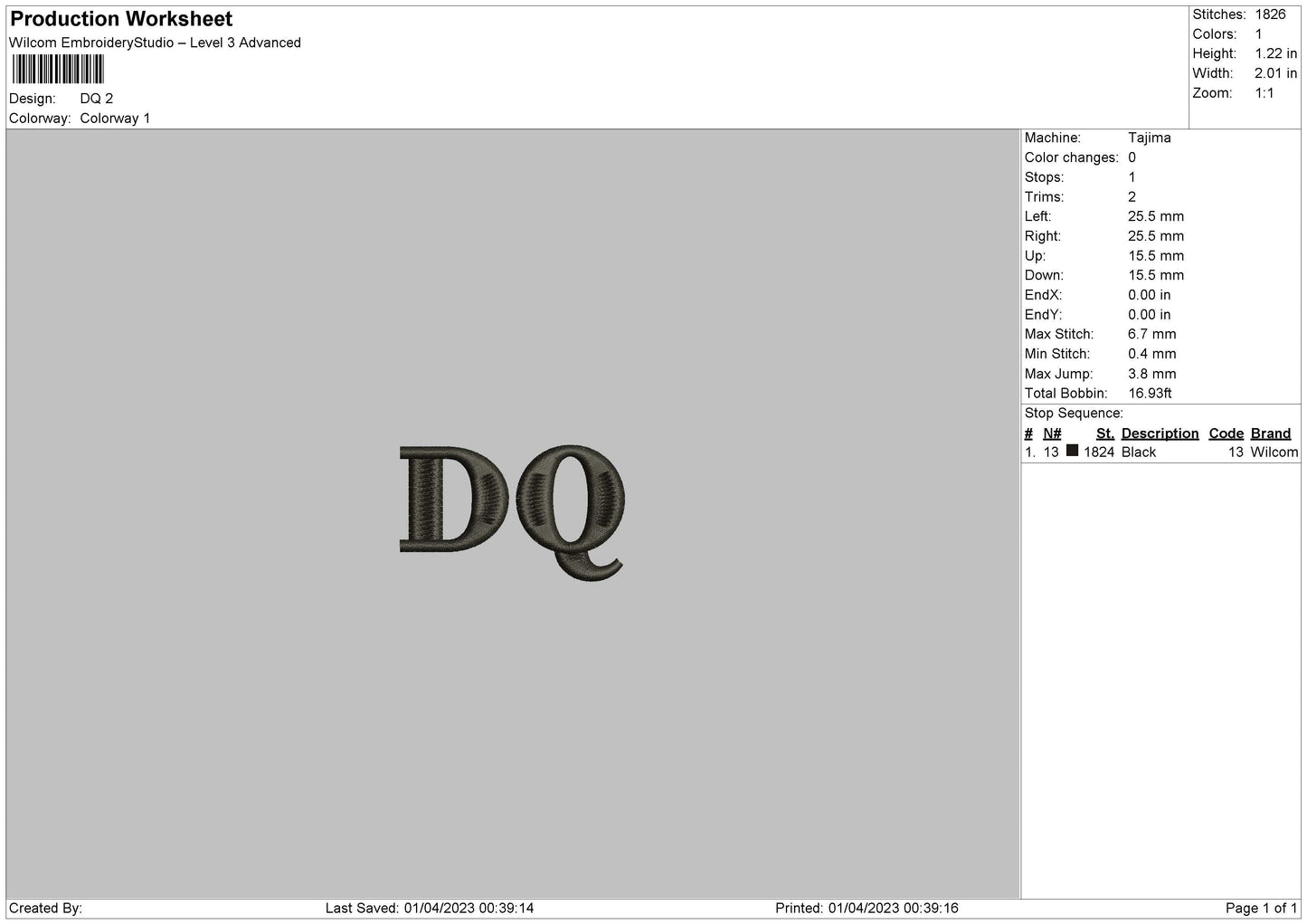 Dq Embroidery File 6 sizes