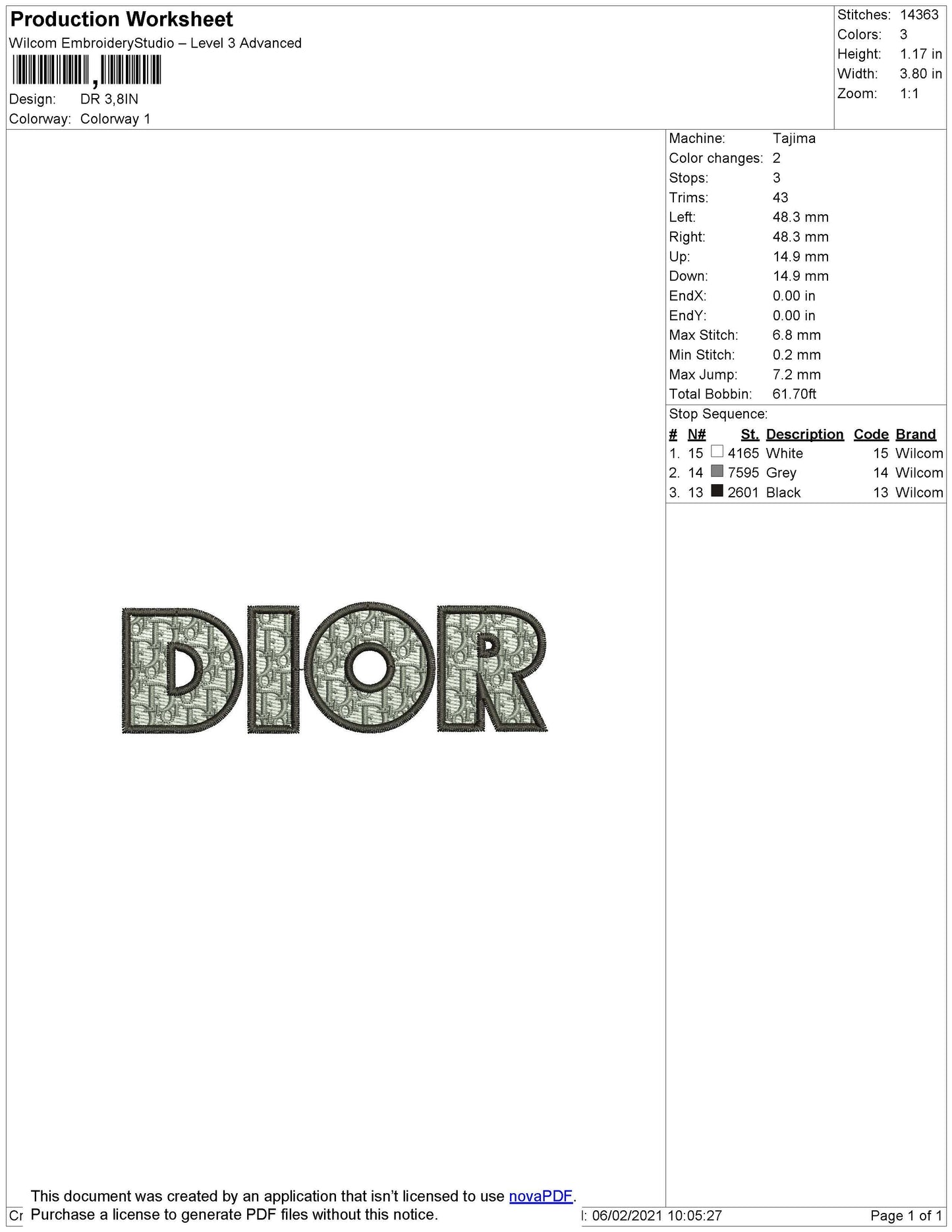 D Pattern Embroidery File 6 sizes