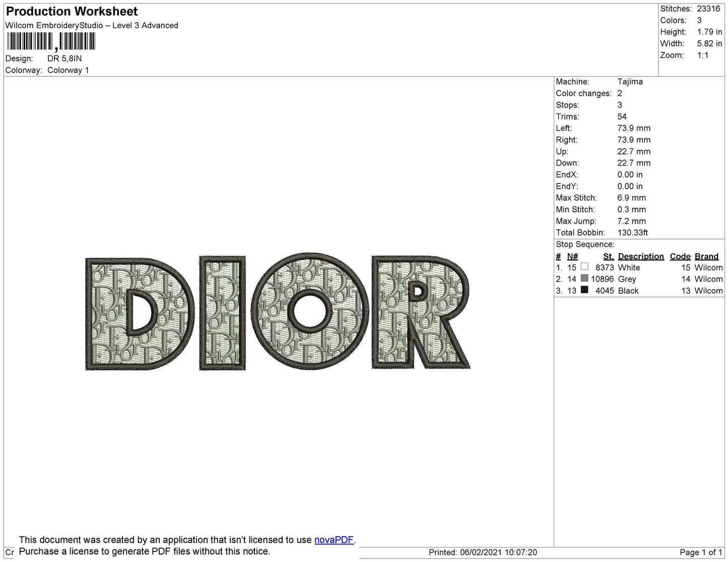 D Pattern Embroidery File 6 sizes