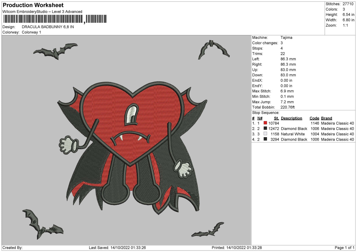 Dracula Bad Bunny Embroidery File 6 sizes