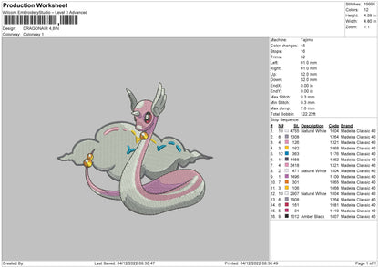 Dragonair Embroidery File 6 sizes