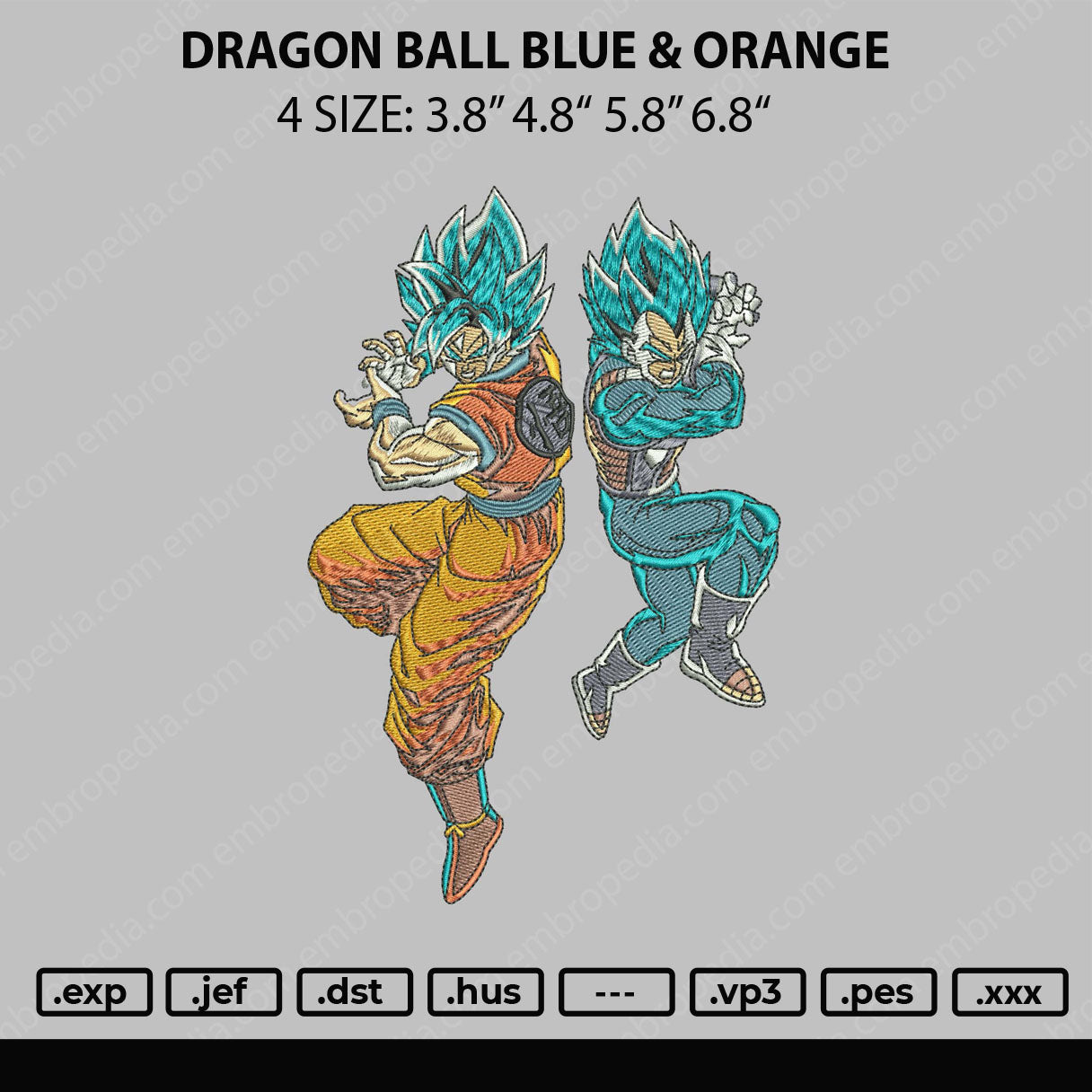 Dragon Ball Blue & Orange Embroidery File 4 size