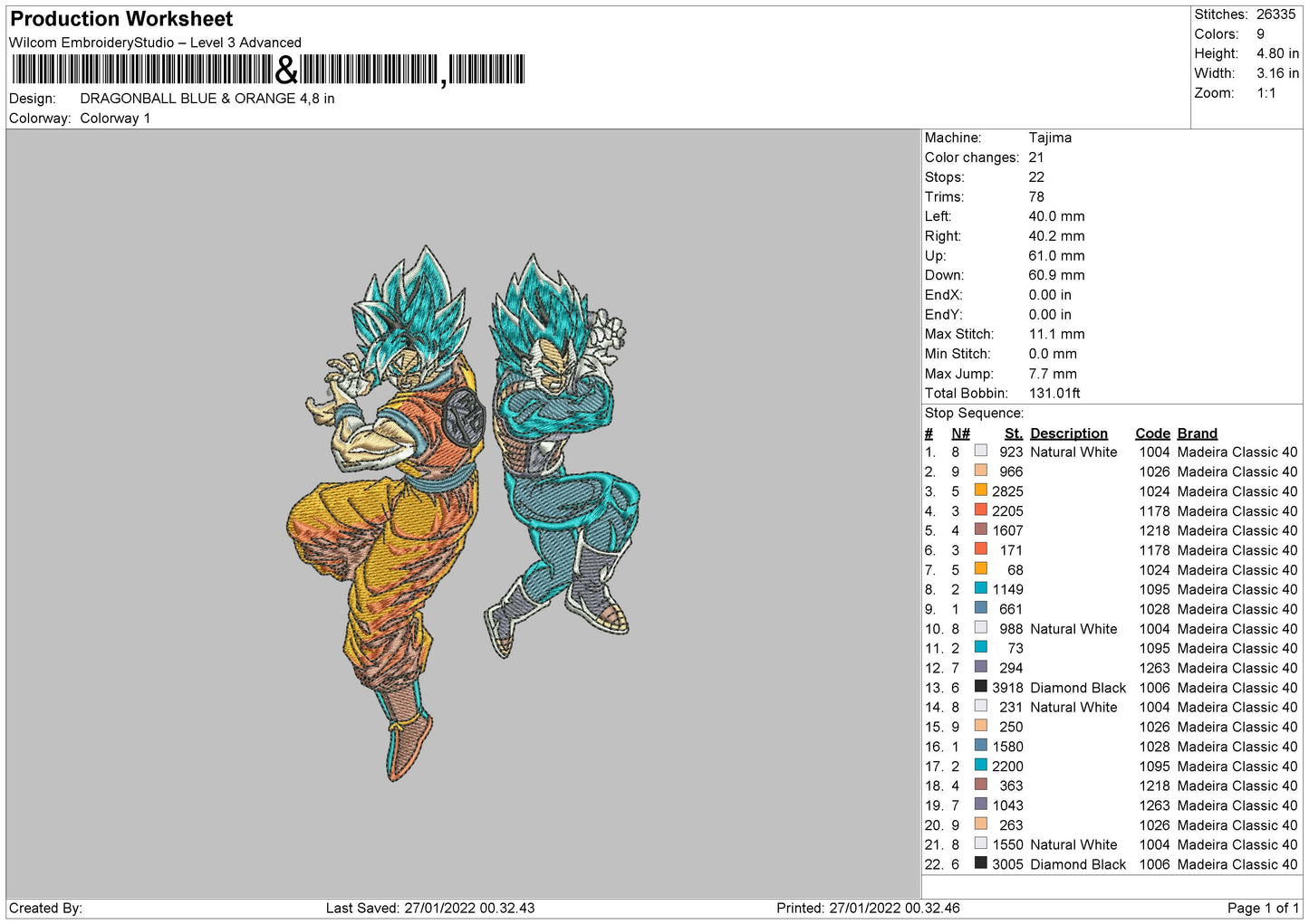 Dragon Ball Blue & Orange Embroidery File 4 size