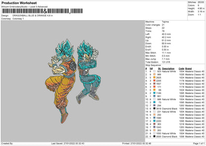 Dragon Ball Blue & Orange Embroidery File 4 size