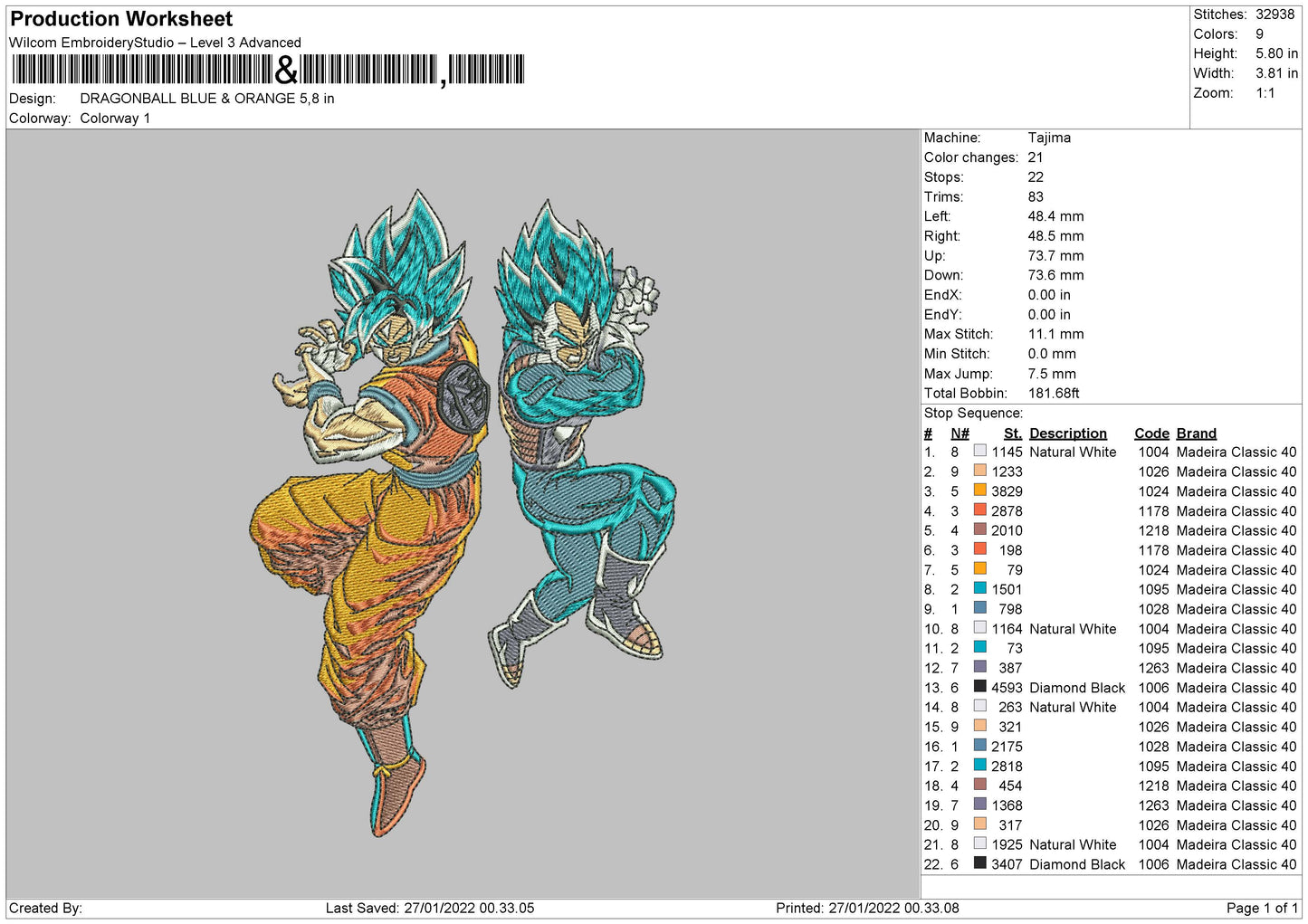 Dragon Ball Blue & Orange Embroidery File 4 size