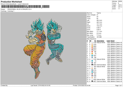 Dragon Ball Blue & Orange Embroidery File 4 size