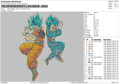 Dragon Ball Blue & Orange Embroidery File 4 size