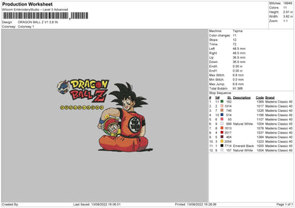 Dragon Ball Z V1 Embroidery File 5 sizes