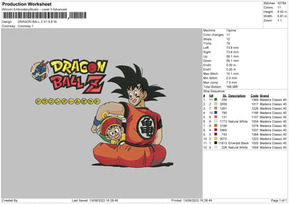 Dragon Ball Z V1 Embroidery File 5 sizes