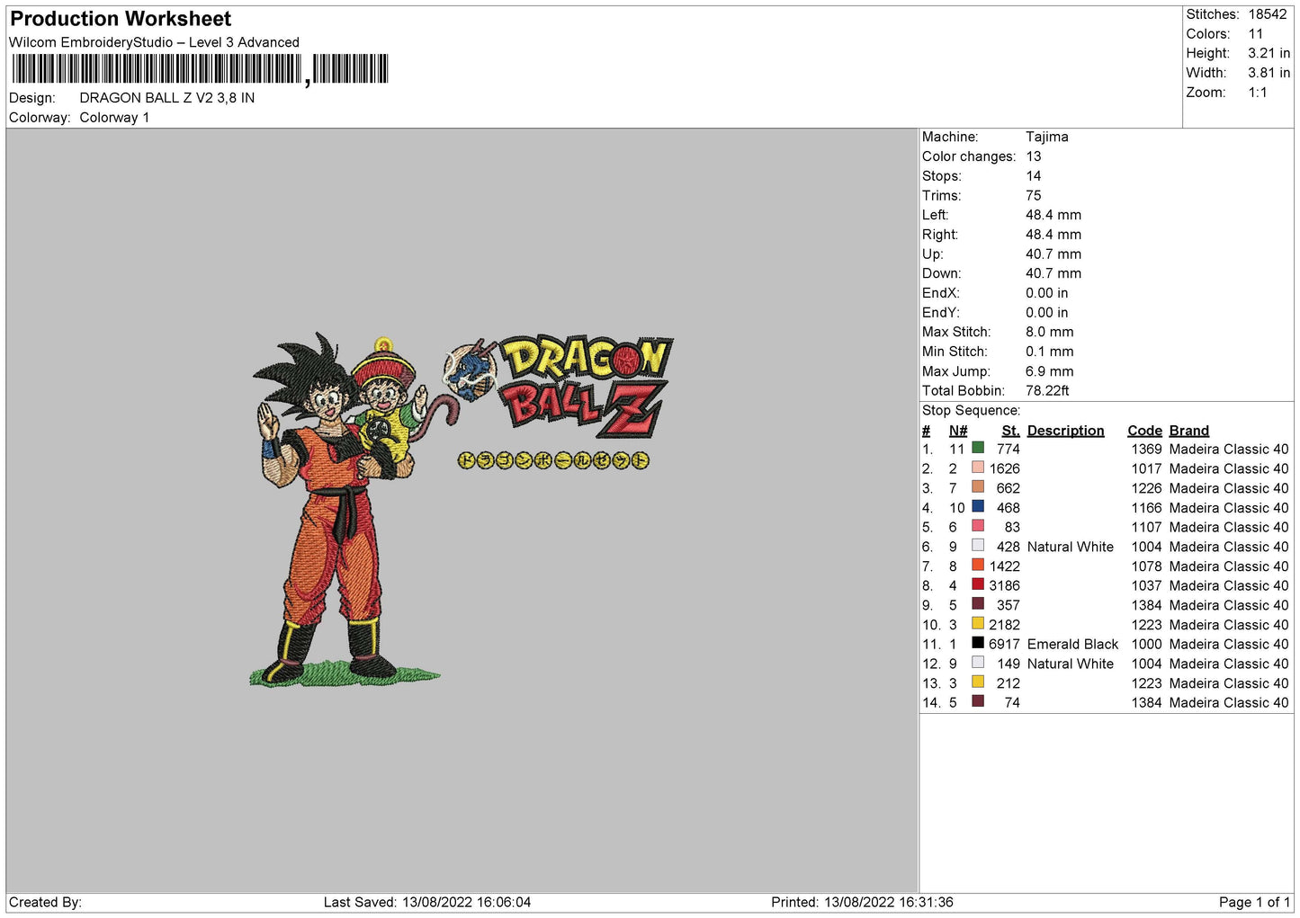 Dragon Ball Z V2 Embroidery File 5 sizes