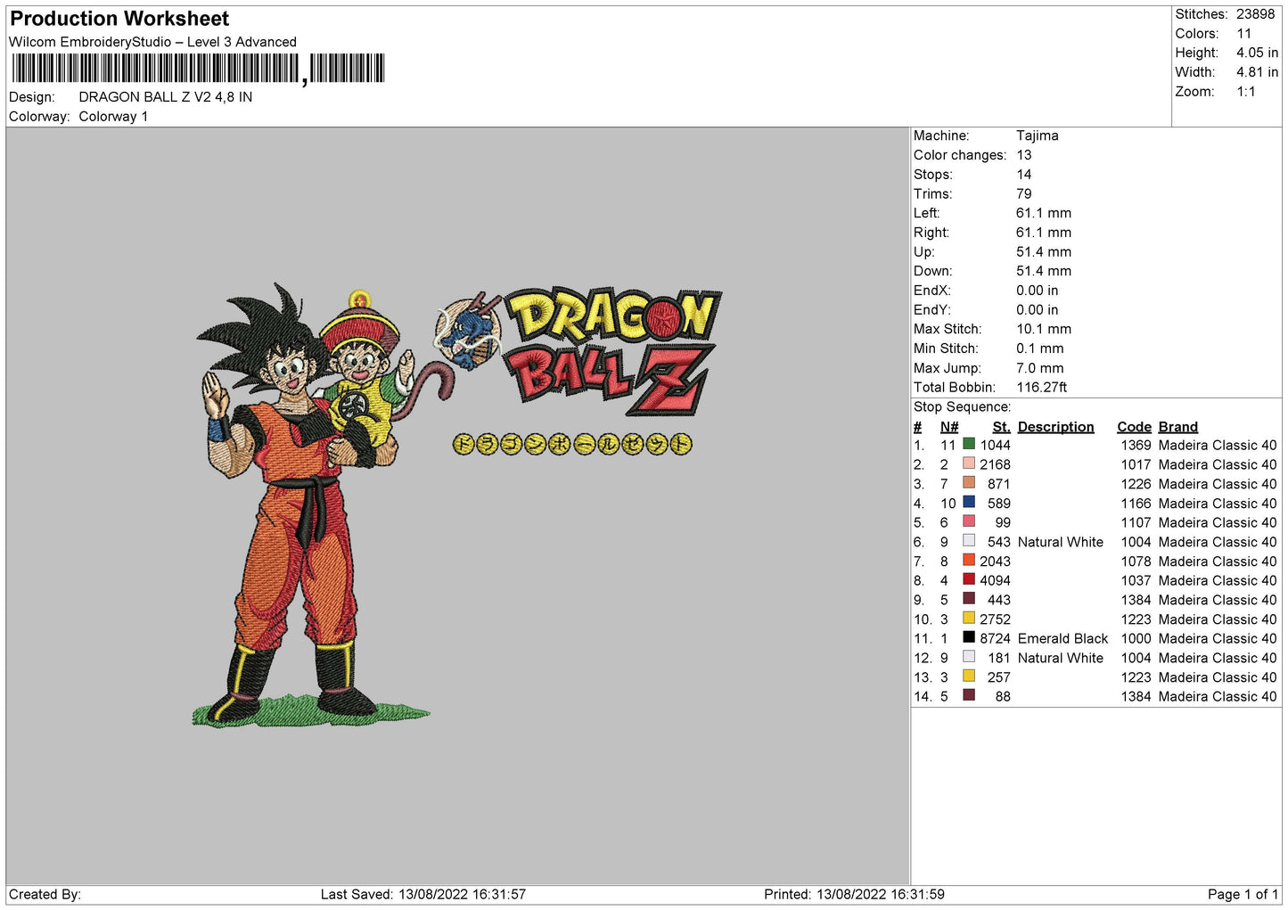 Dragon Ball Z V2 Embroidery File 5 sizes