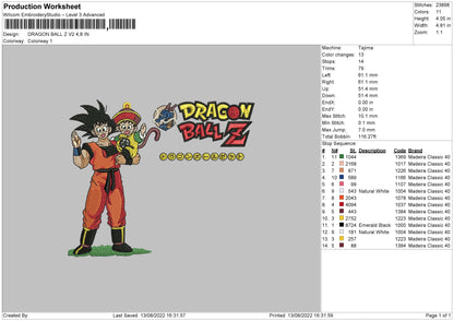 Dragon Ball Z V2 Embroidery File 5 sizes