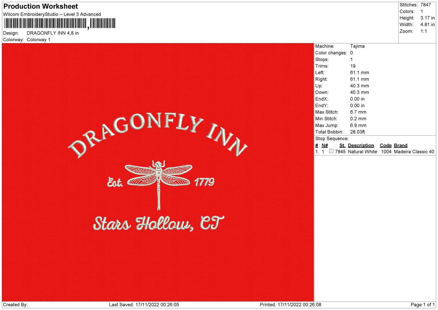 Dragonfly Inn Embroidery File 6 sizes