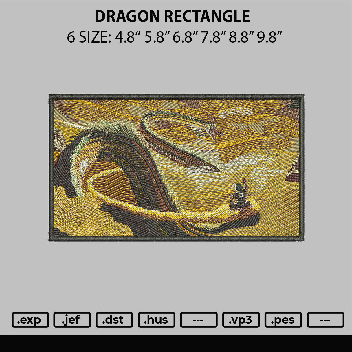 Dragon Recatngle Embroidery File 6 sizes