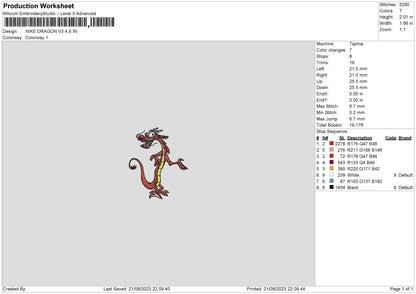 Dragon V3 Embroidery File 6 sizes