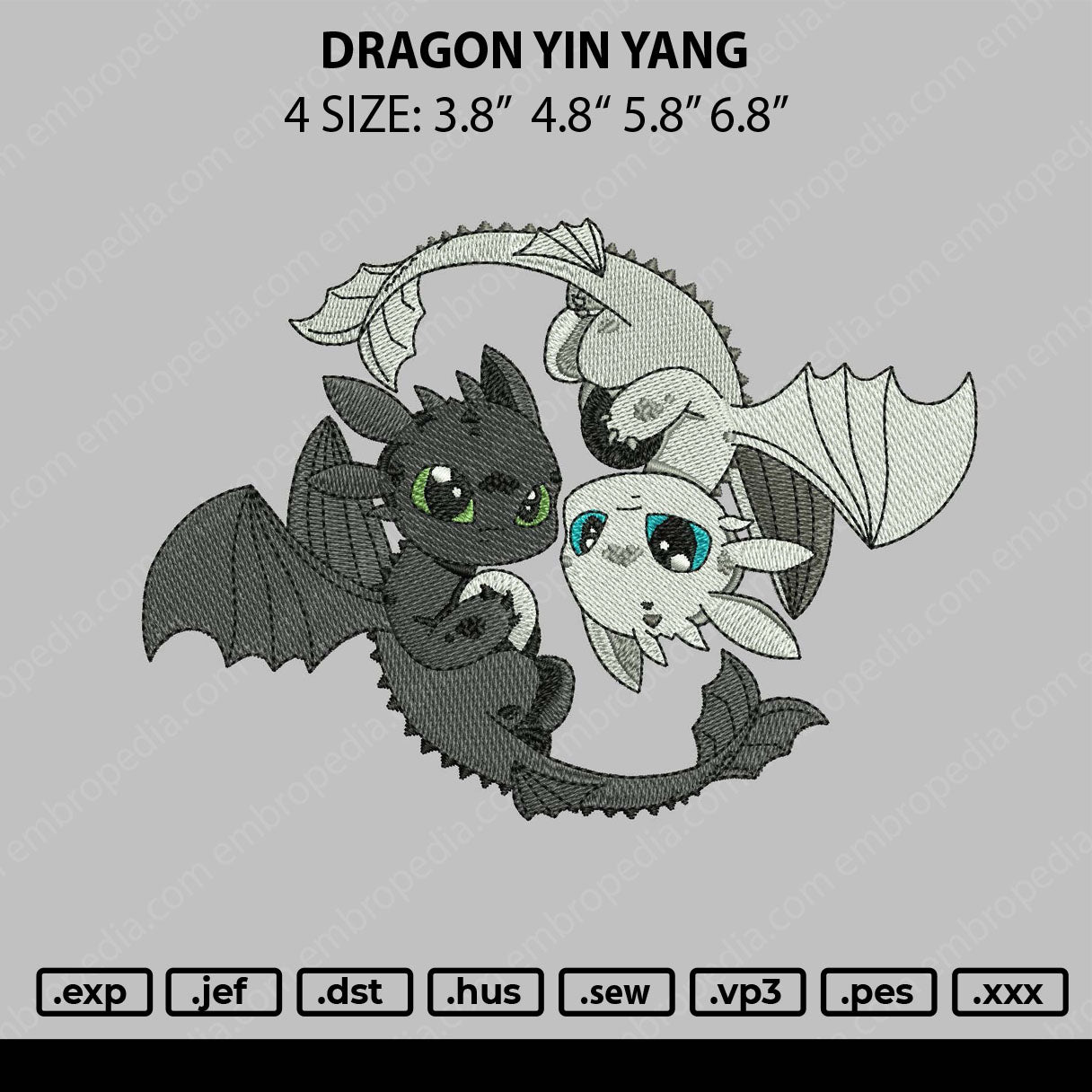 Dragon Yin Yang Embroidery File 4 size