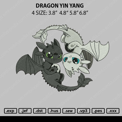 Dragon Yin Yang Embroidery File 4 size