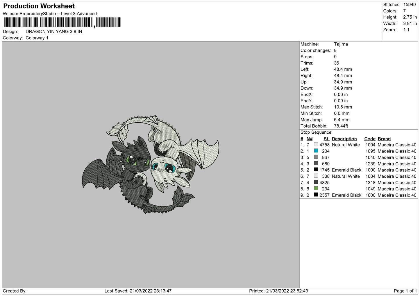 Dragon Yin Yang Embroidery File 4 size