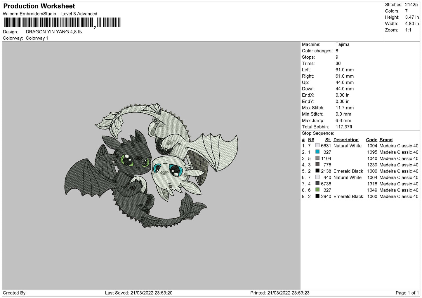 Dragon Yin Yang Embroidery File 4 size