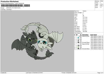 Dragon Yin Yang Embroidery File 4 size