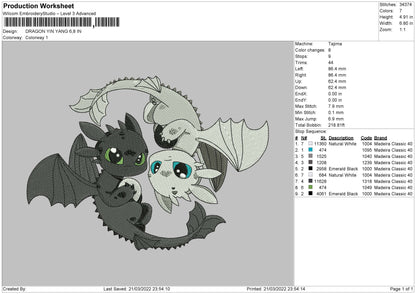 Dragon Yin Yang Embroidery File 4 size
