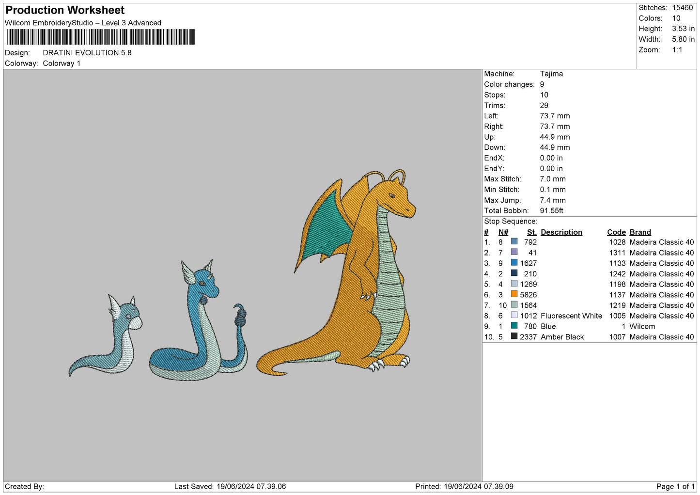 Dragonevo Embroidery File 6 sizes