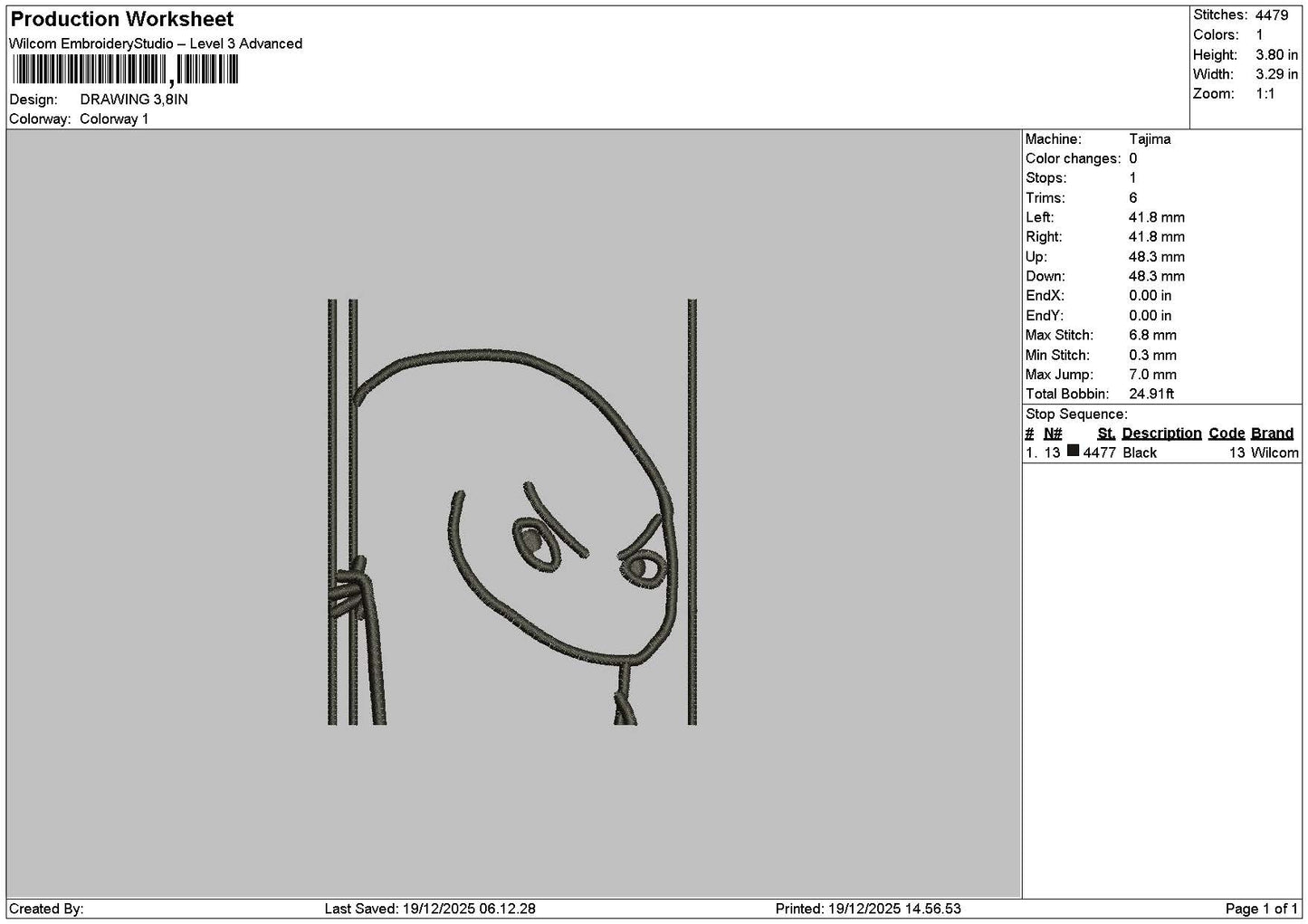 Drawing 1912 Embroidery File 6 sizes