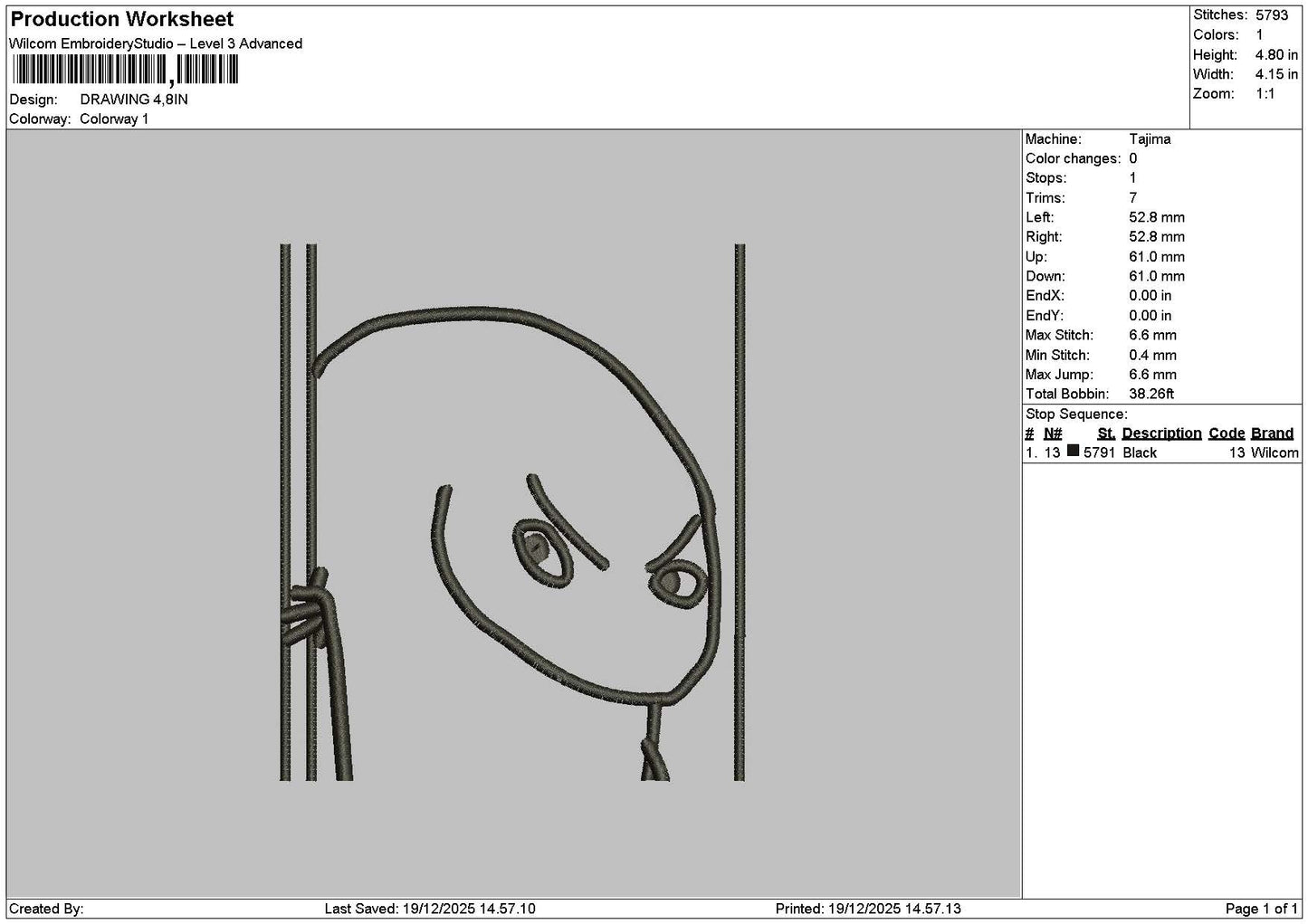 Drawing 1912 Embroidery File 6 sizes