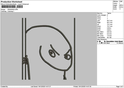Drawing 1912 Embroidery File 6 sizes