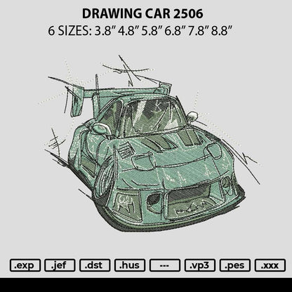 Drawing Car 2506 Embroidery File 6 sizes