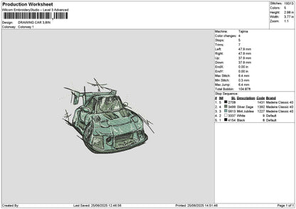 Drawing Car 2506 Embroidery File 6 sizes