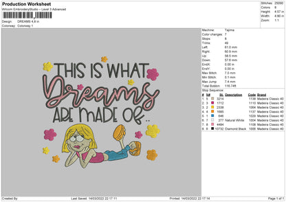 Dreams Embroidery File 4 size